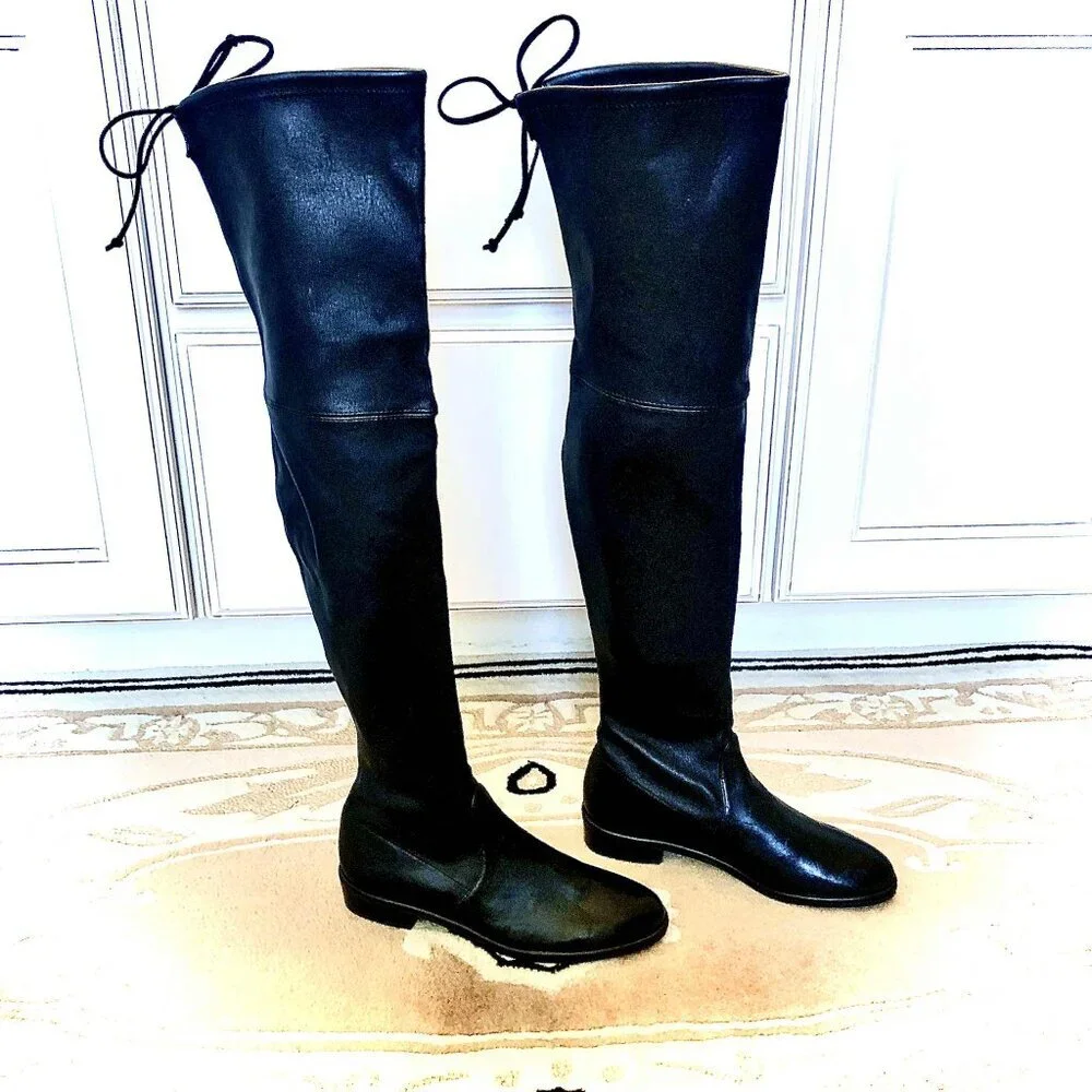 STUART WEITZMAN Lowland Leather Over The Knee Boots Black 5.5 MSRP $950 NWOB